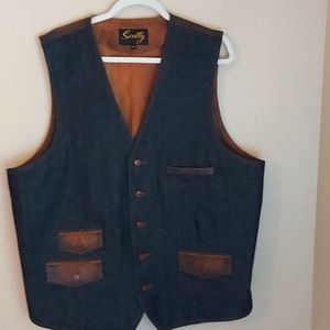 Mens Scully Denim And Leather Featherlight  Vest Size XLL